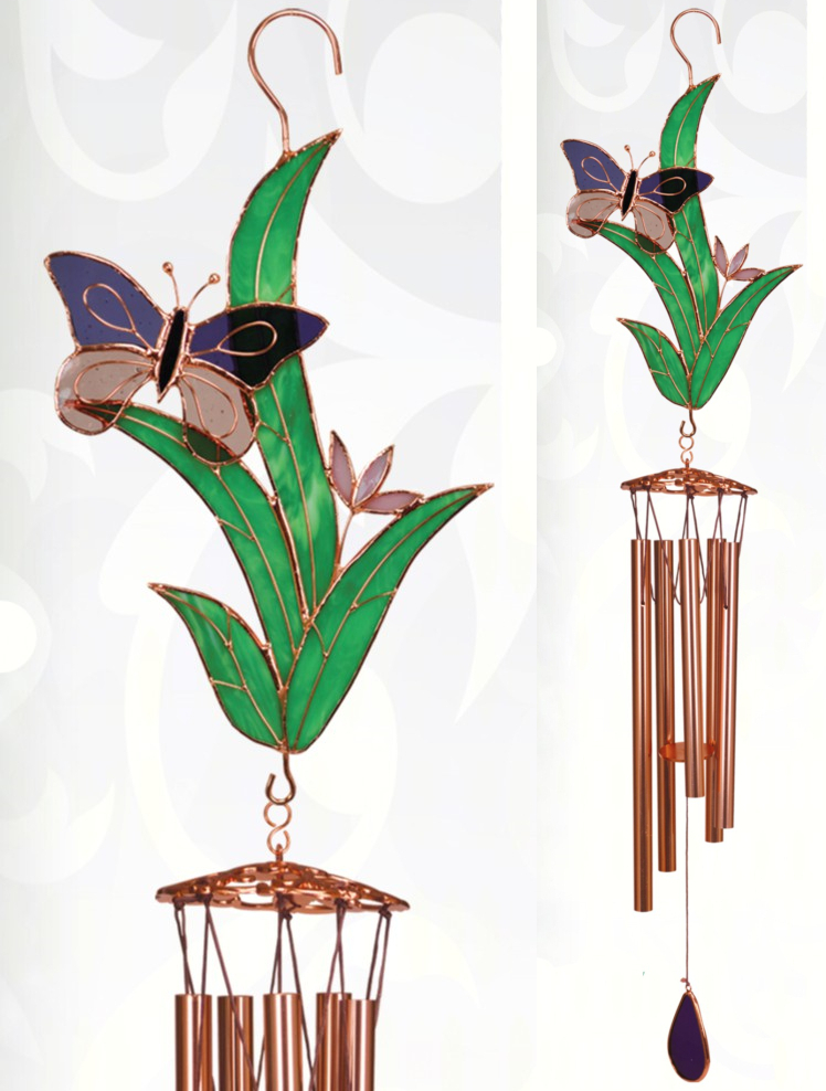 Stained Glass Windchime Butterfly Purple Large